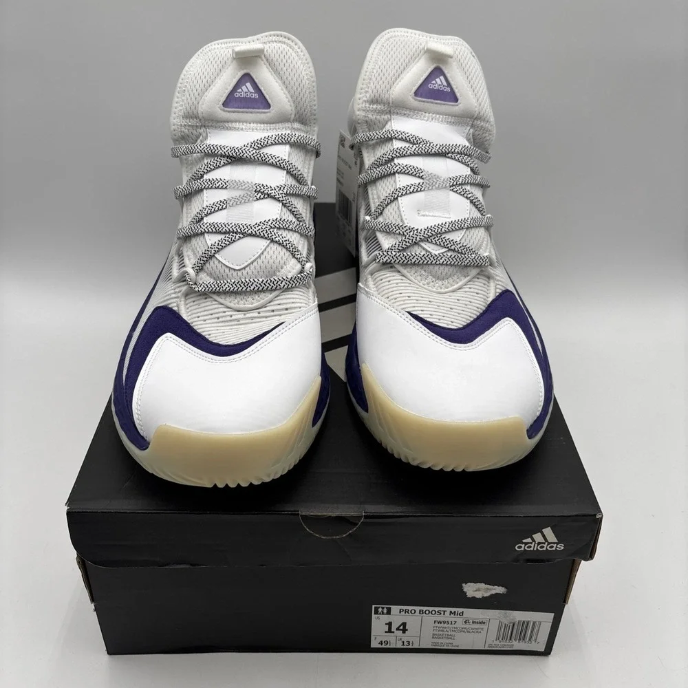 Adidas FW9517 Pro Boost Mid‎ Basketball Sneakers White Blue Men's Size 14 NWB